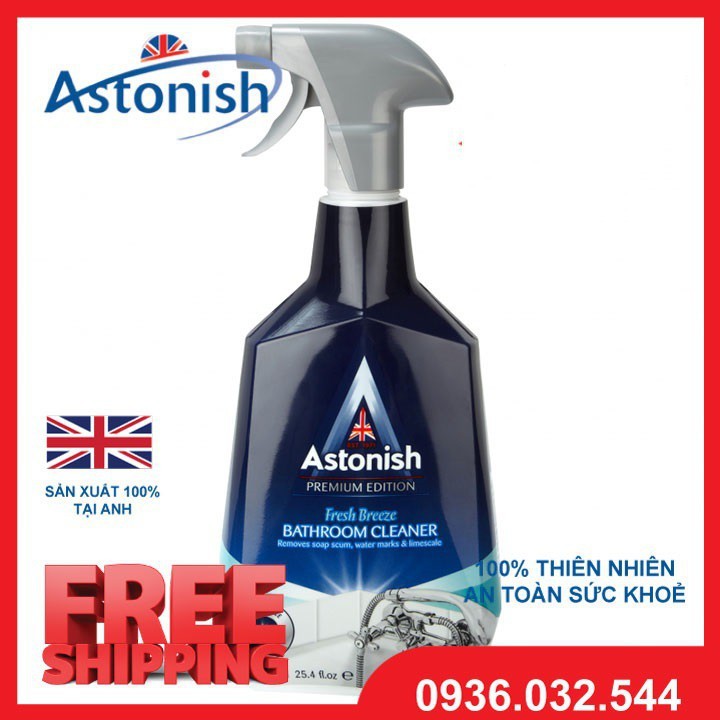 Bình xịt tẩy rửa nhà tắm Astonish C6710 750ml (Sạch cặn vôi, vòi sen inox vệt nước mảng ổ vàng)