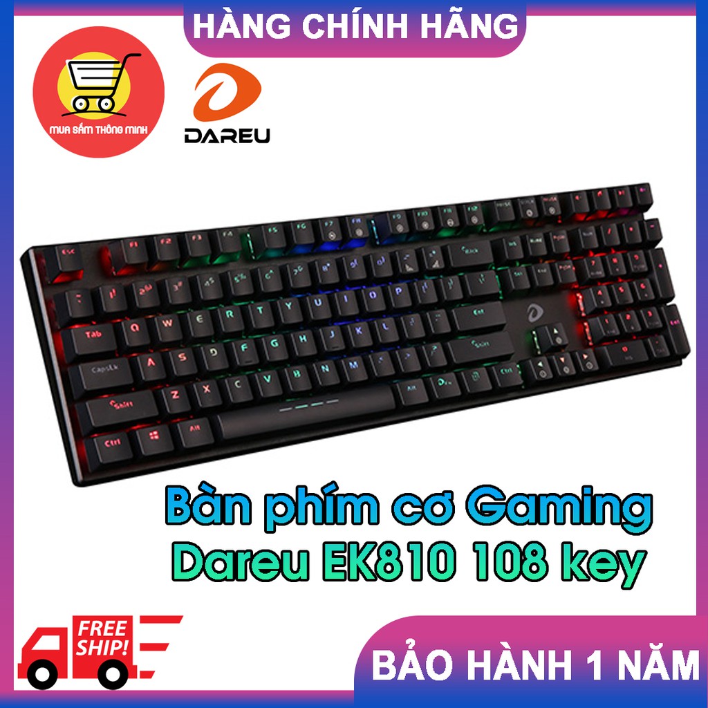 Bàn phím cơ Gaming Dareu EK810 CHÍNH HÃNG – 104 phím, đèn LED nhiều màu