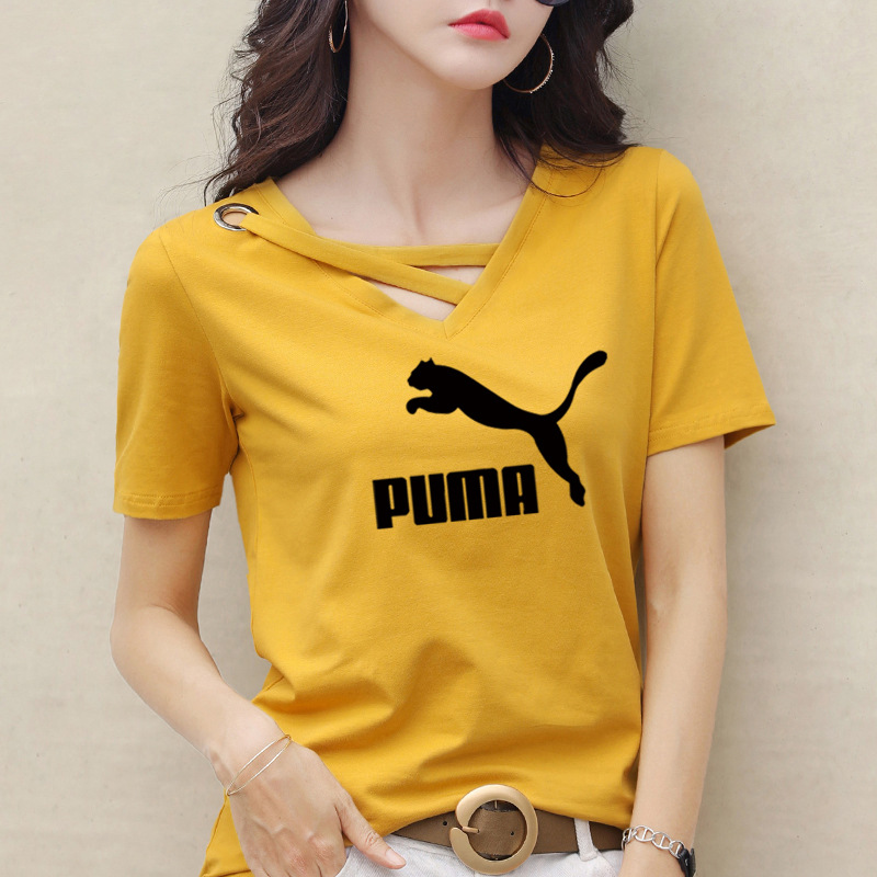 Puma Áo Thun Tay Ngắn Cổ Chữ V Thời Trang Mùa Hè Cho Nữ