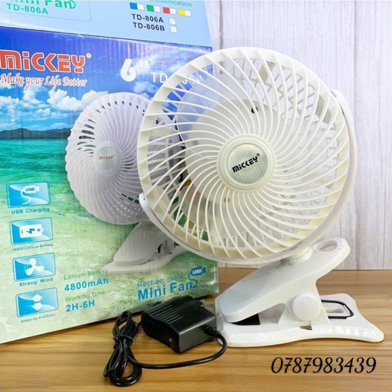 Quạt Sạc Kẹp MICKEY TD-806
