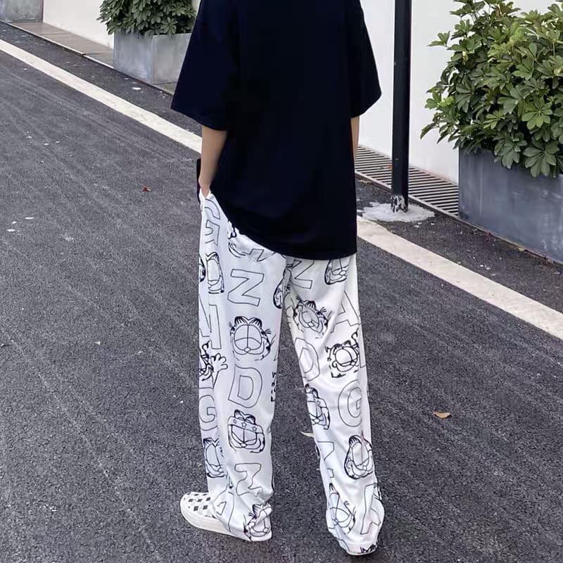 Quần ống rộng nữ MÈO CARTOON ESTINI quần dáng suông lưng cao cạp chun chất vải cực mát phong cách Hàn Quốc