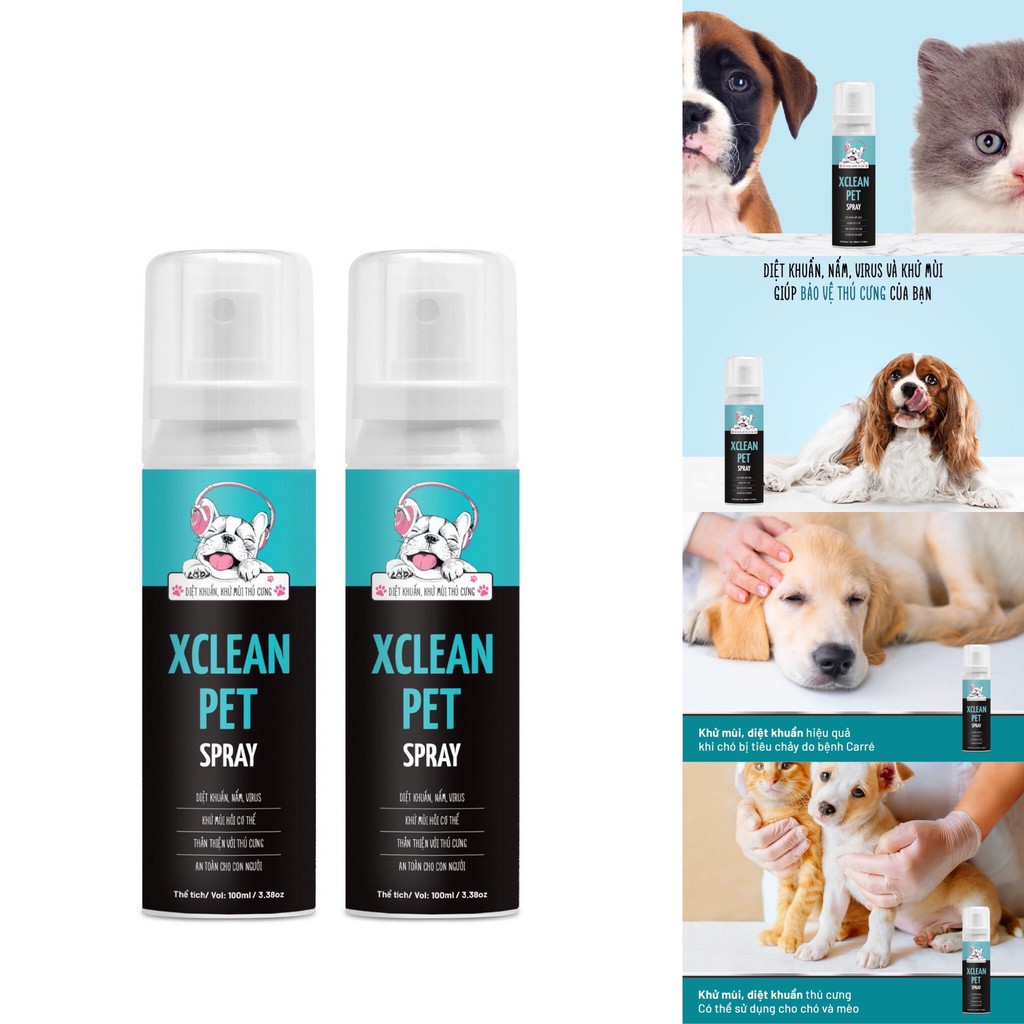 [COMBO 2 CHAI ] Chai Xịt Khử Mùi Hôi Thú Cưng, Chó Mèo-Diệt Khuẩn Khử Mùi An Toàn Cho Thú Cưng Nano Bạc Xclean Pet