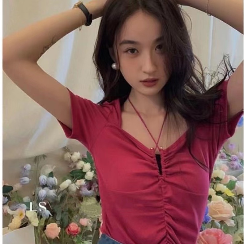 Áo thun BH tay ngắn cổ vuông phối dây quyến rũ thời trang mùa hè cho nữ
