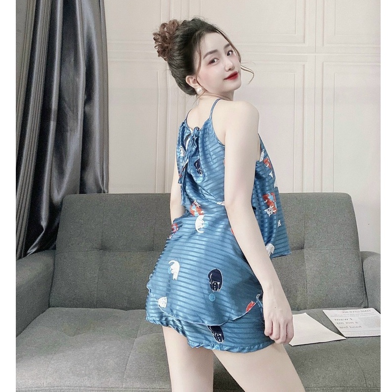 Đồ Bộ Nữ Áo Yếm Chất Gấm Lụa , Đồ Ngủ Sexy 2 Dây Quần Cọc Nhiều Họa Tiết Lạ Mắt Form Rộng Rãi Thoáng Mát. | BigBuy360 - bigbuy360.vn