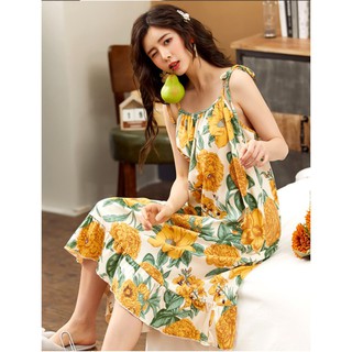 [ HÀNG CÓ SẴN ] Váy ngủ cotton dáng dài phong cách Hàn Quốc chất đẹp mát mịn -đồ mặc nhà nữ