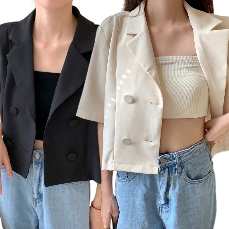 Brroa Áo Khoác Blazer Tay Lỡ Màu Trơn Thời Trang Công Sở Hàn Quốc Dành Cho Nữ