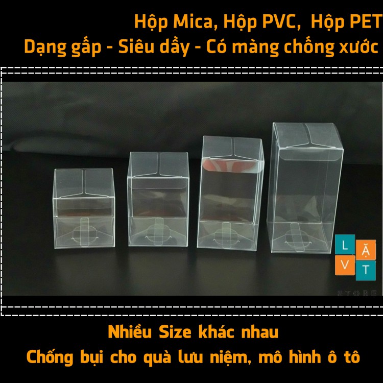 Hộp Mica, hộp PET dạng gấp có màng, bằng nhựa PVC, acrylic siêu dầy, trong suốt để chống bụi quà lưu niệm, mô hình