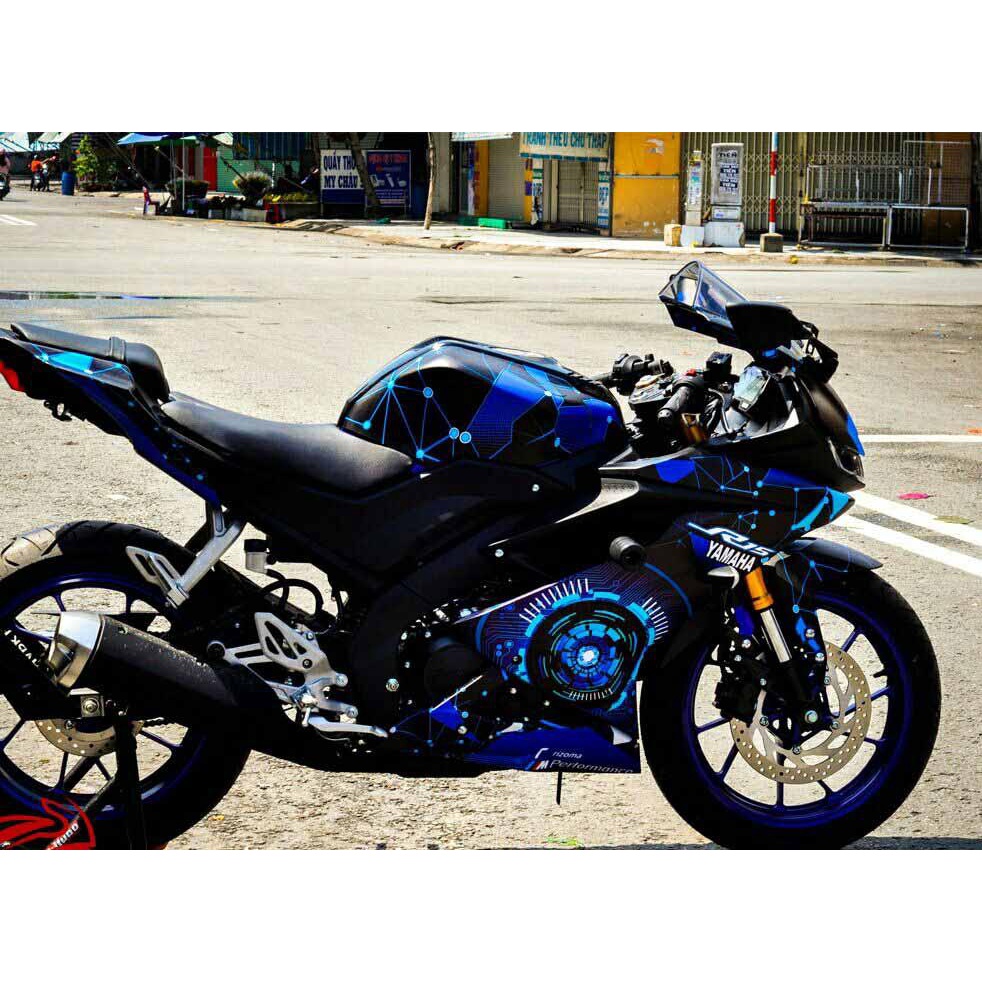 Tem trùm xe Yamaha R15 V3 xanh đen quá đẹp- tem xe máy Yamaha R15 thiết kế theo yêu cầu - Tem xe máy Yamaha R15 rẻ đẹp