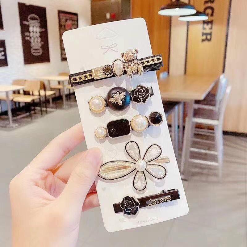 Set 5/6 Kẹp Tóc Tiểu Thư Sang Chảnh Phối Hoa Và Ngọc Trai Nhân Tạo Phụ Kiện Tóc Cho Nữ Và Bé Gái