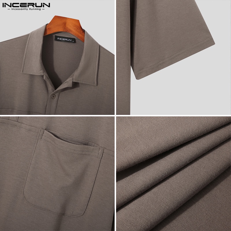 Áo thun INCERUN cổ polo ngắn tay màu trơn thời trang mùa hè cho nam