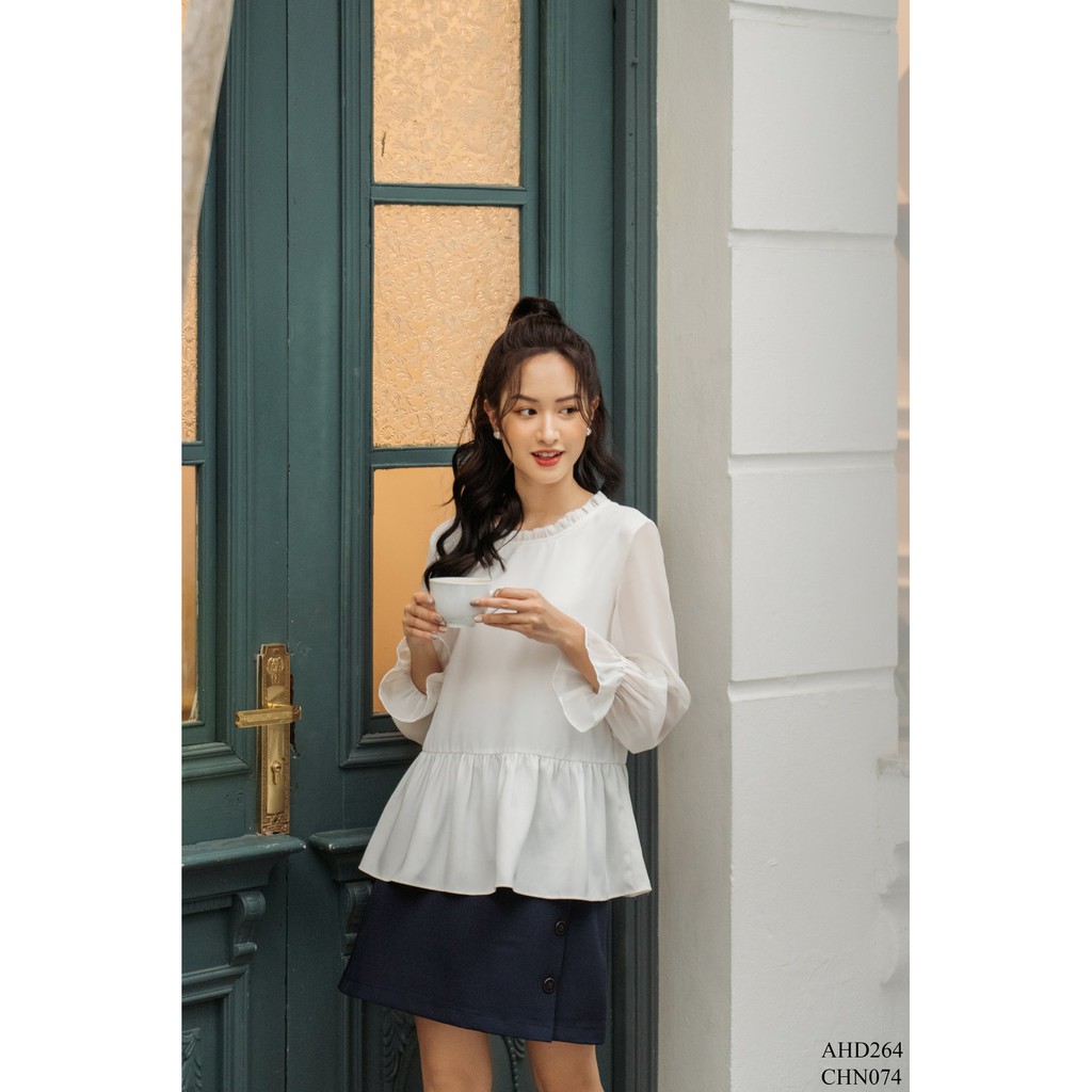 Áo cổ bèo pelum tay phối voan kính TIIN STORE AHD264