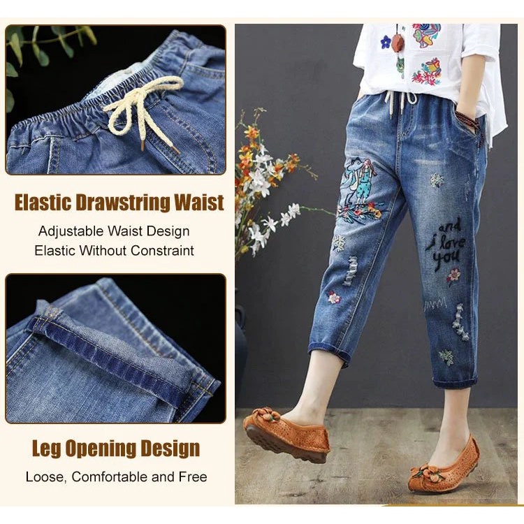 Quần Jean Thêu Thêu Phong Cách Cổ Điển