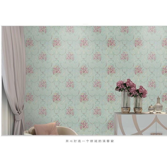 Giấy dán tường đóa hồng cổ điển màu xanh có keo sẵn | BigBuy360 - bigbuy360.vn