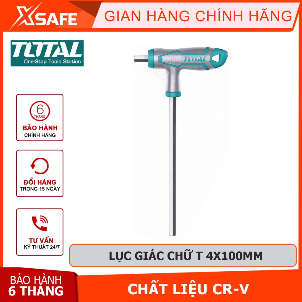 Tay vặn chữ T đầu lục giác TOTAL THHW1541001 Lục giác chữ T đầu bằng Kích thước 4X100mm Thép Cr-V mạ Crom tháo lắp