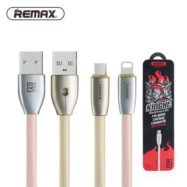 Cáp sạc Remax Knight iPhone 5,6,6s RC-043i, Samsung MicroUSB 8600 RC-043M box kim loại