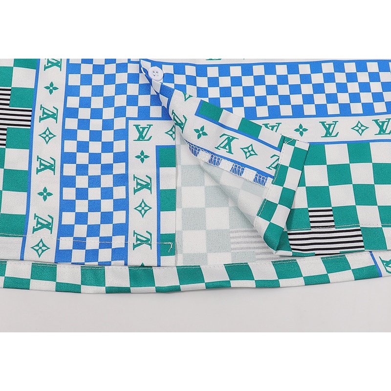 Lv Áo Sơ Mi Ngắn Tay In Họa Tiết Ca Rô Xanh Lá Phong Cách Cổ Điển Thoải Mái Thời Trang Xuân Hè 2022