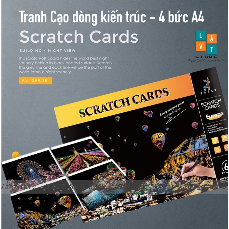 Tranh cạo khổ A4 - Color Night Scene Scratch II, tranh treo tường, trang trí đơn giản, quà tặng, decor nhà.