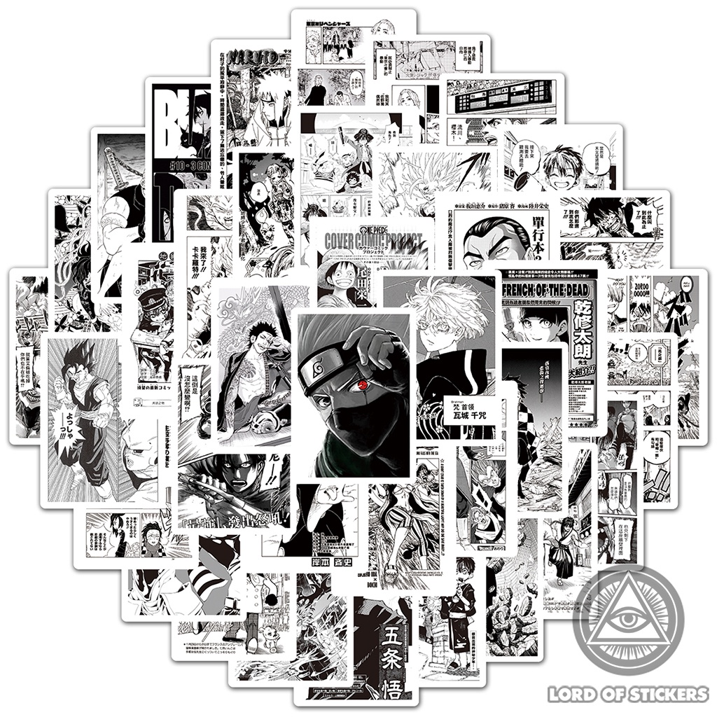 Set 100 Hình Dán Sticker Truyện Tranh Anime Manga Tổng Hợp Đen Trắng Chống Thấm Nước Trang Trí Mũ Nón Bảo Hiểm, Vali, Sổ