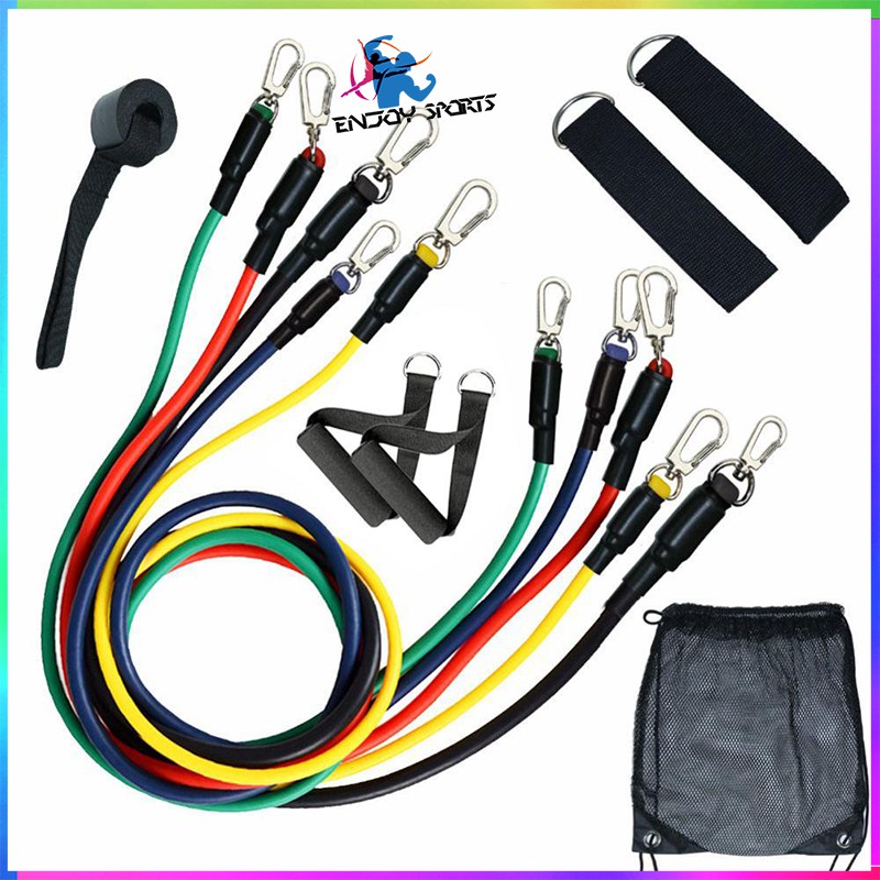 Bộ dây tập gym 🌸FREESHIP🌸Bộ 11 Dụng Cụ Tập Thể Hình Co Giãn Kèm Túi Đựng Tiện Dụng