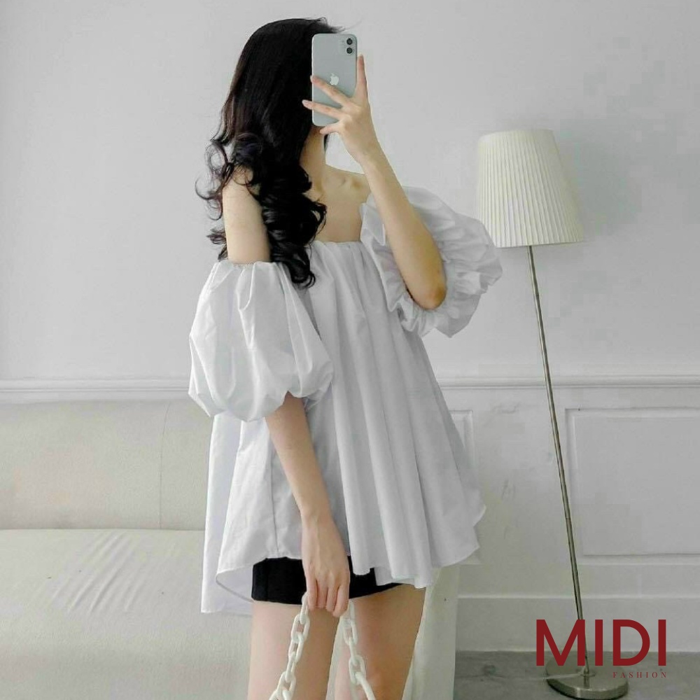 Áo trễ vai tay bồng hở vai nữ dáng xòe rộng dễ thương HOT TREND