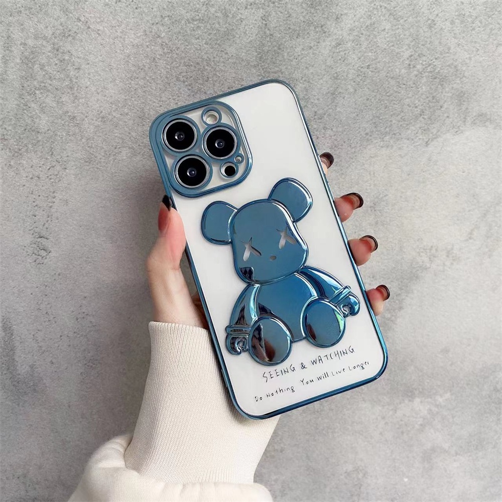 Ốp điện thoại TPU mềm mạ điện mẫu gấu 3D thích hợp cho iPhone 13 12 11 Pro Max XS Max XR X 8 7 Plus