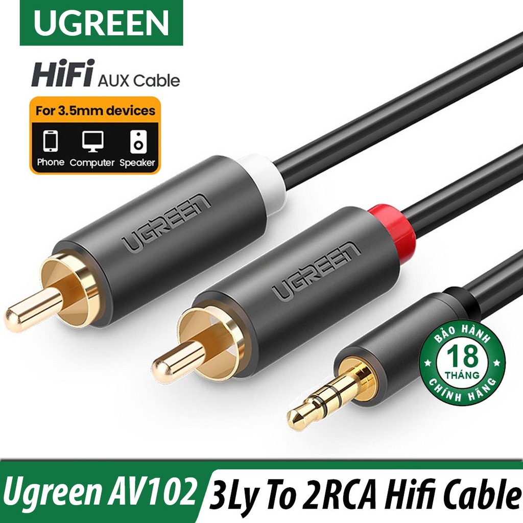 Cáp Audio 3.5mm to 2 RCA (hoa sen) Cao Cấp Ugreen 10772 10511 10510 10512 10513 10514 AV102 Chính hãng