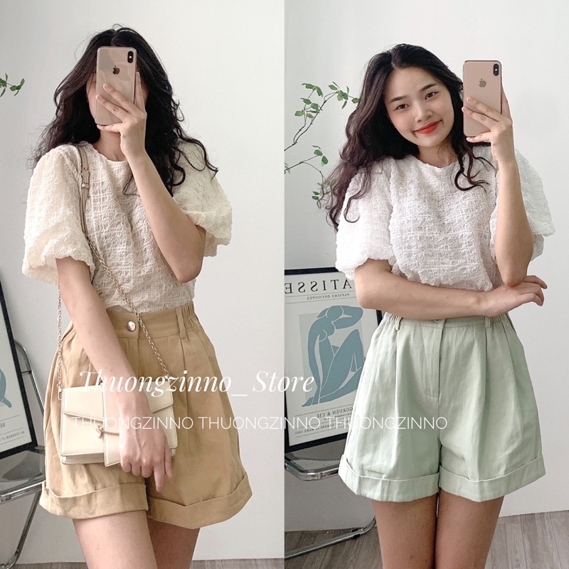 Quần short thô Hàn loại chất lượng thiết kế chun sau ôm khít eo Quần đùi tôn dáng