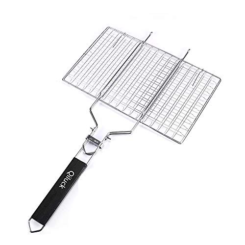 Vỉ Nướng Thịt / Cá Bằng Thép Không Gỉ 430 Có Tay Cầm Gỗ 32x 22cm