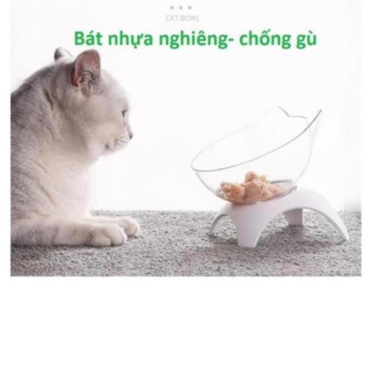 BÁT NHỰA NGHIÊNG CHO CHÓ MÈO - CHÉN ĐỰNG THỨC ĂN CHỐNG GÙ THÚ CƯNG NHỎ