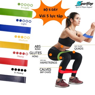 Miniband, dây kháng lực - Đàn Hồi Tập Mong, Đùi (5 Size) lực có trong mô tả - (lẻ vs Combo 5 Dây Thun)