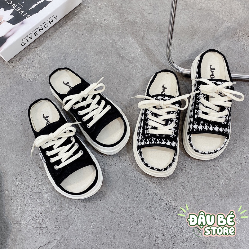 Giày Sục Thể Thao Đế Xuồng Hở Mũi Thời Trang Hàn Quốc - Dép Nữ Quai Ngang Đế Cao 3P Buộc Dây Sang Chảnh - D044 - Daube