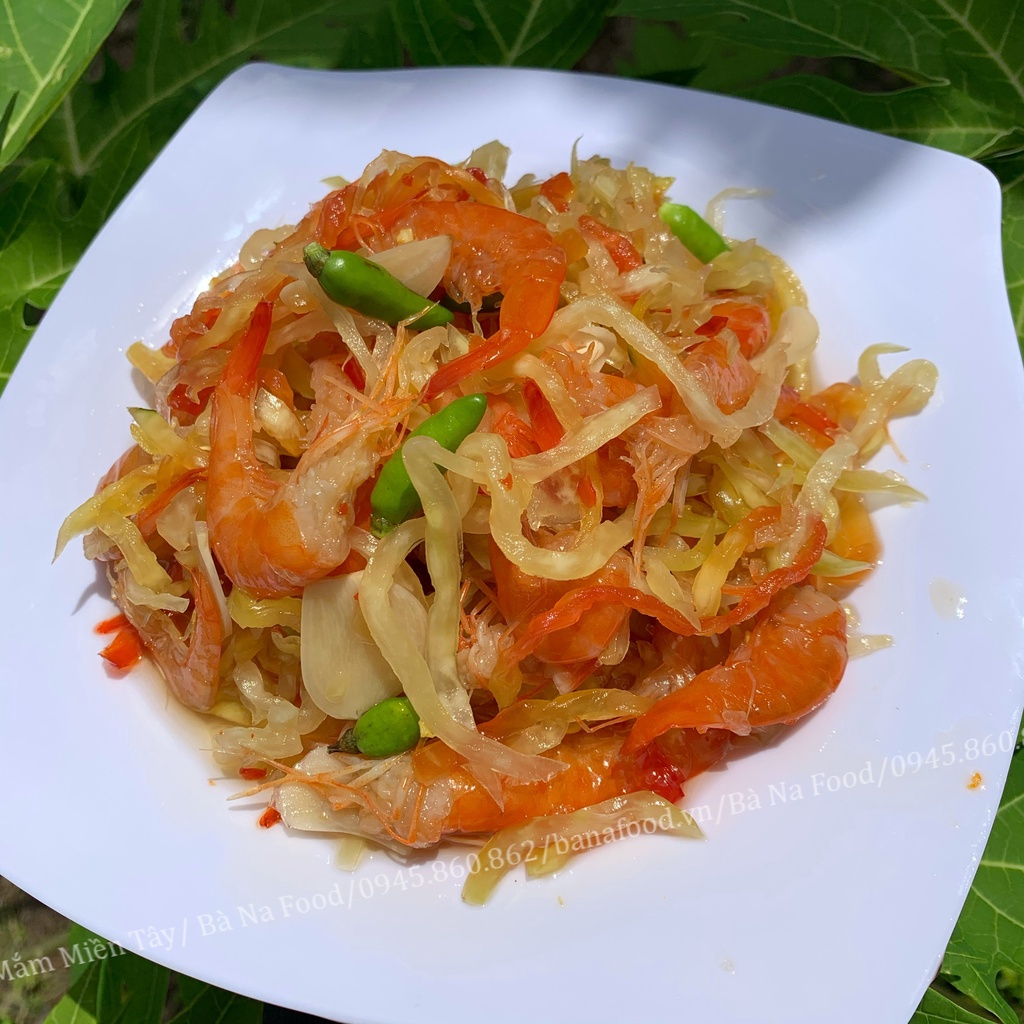 [Đặc sản Cà Mau] Mắm tép đất trộn đu đủ (Hộp 500gr) đậm vị Quê thơm nức mũi, ăn là ghiền - Bà Na Food