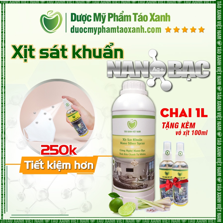 Dung dịch sát khuẩn nano bạc Nano Silver Spray - Táo Xanh Việt Nam [Chai lớn tiết kiệm hơn]