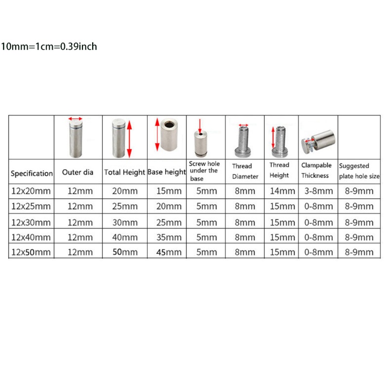 Set 10 Ốc Vít Cố Định Bảng Kính Acrylic 12mm Chuyên Dụng