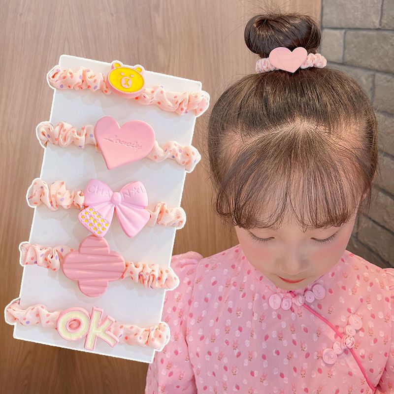 Set 5 Dây Buộc Tóc Cao Su Co Giãn Họa Tiết Hoạt Hình Đáng Yêu Cho Bé Gái