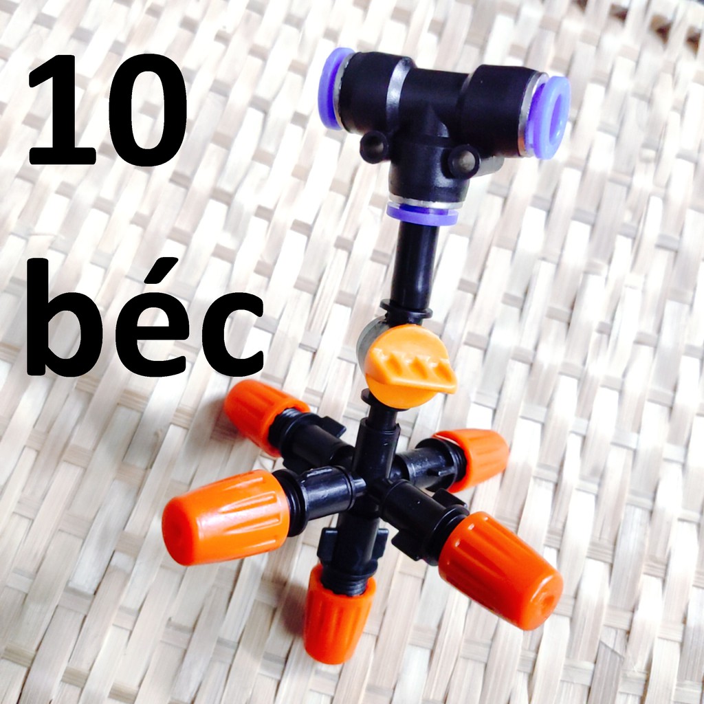 10 Béc tưới cây, phun sương 5 tia nhựa, có van khóa đầu béc, kết nối ống 8mm
