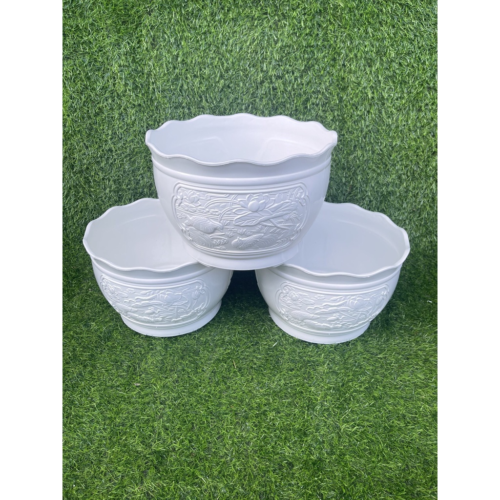 (Size to nhất 48x31cm) Chậu nhựa uyên ương giả sứ cao cấp siêu đẹp UU480_Chậu nhựa họa tiết chân cao tráng men sứ xịn