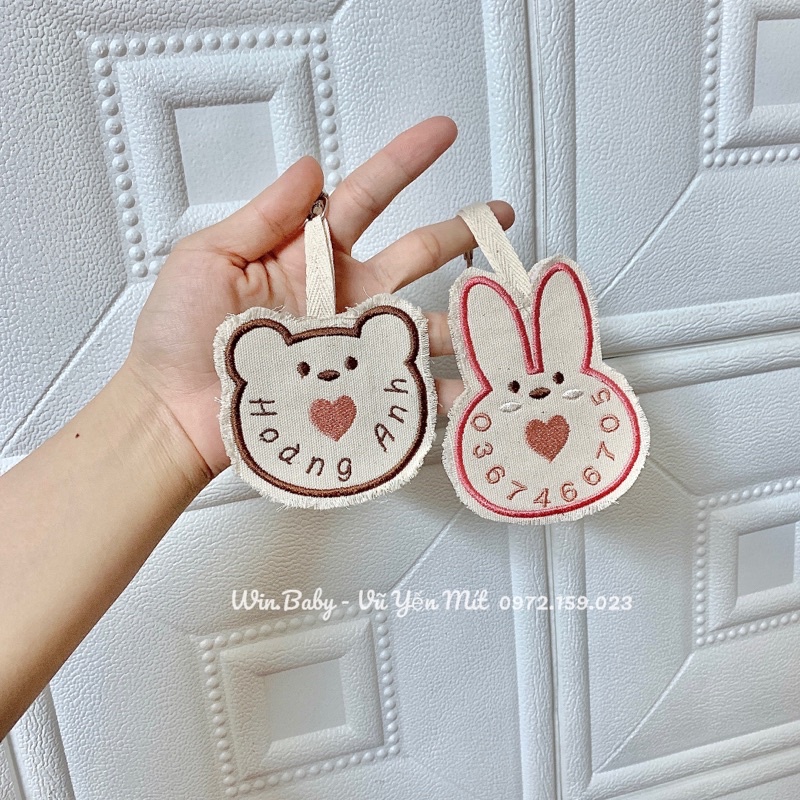 Name tag hình gấu thỏ thêu tên cực xinh