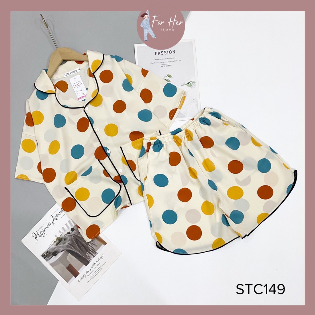 Đồ Bộ Pijama - Bộ Lụa Pizama Quần Sooc Họa Tiết Phối Bèo Dễ Thương | BigBuy360 - bigbuy360.vn