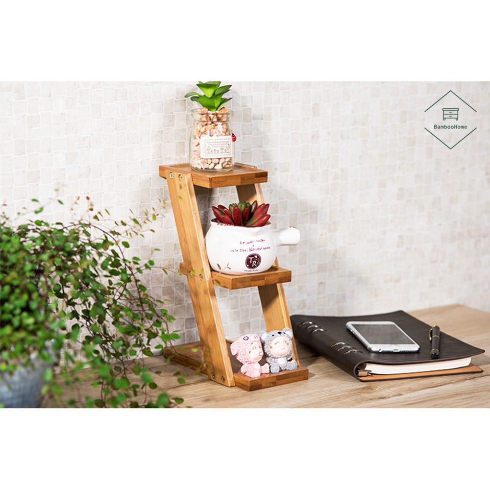 Kệ hoa cây cảnh gỗ tre để bàn học sinh bàn làm việc trong nhà ban công lắp ráp dễ dàng tiện lợi