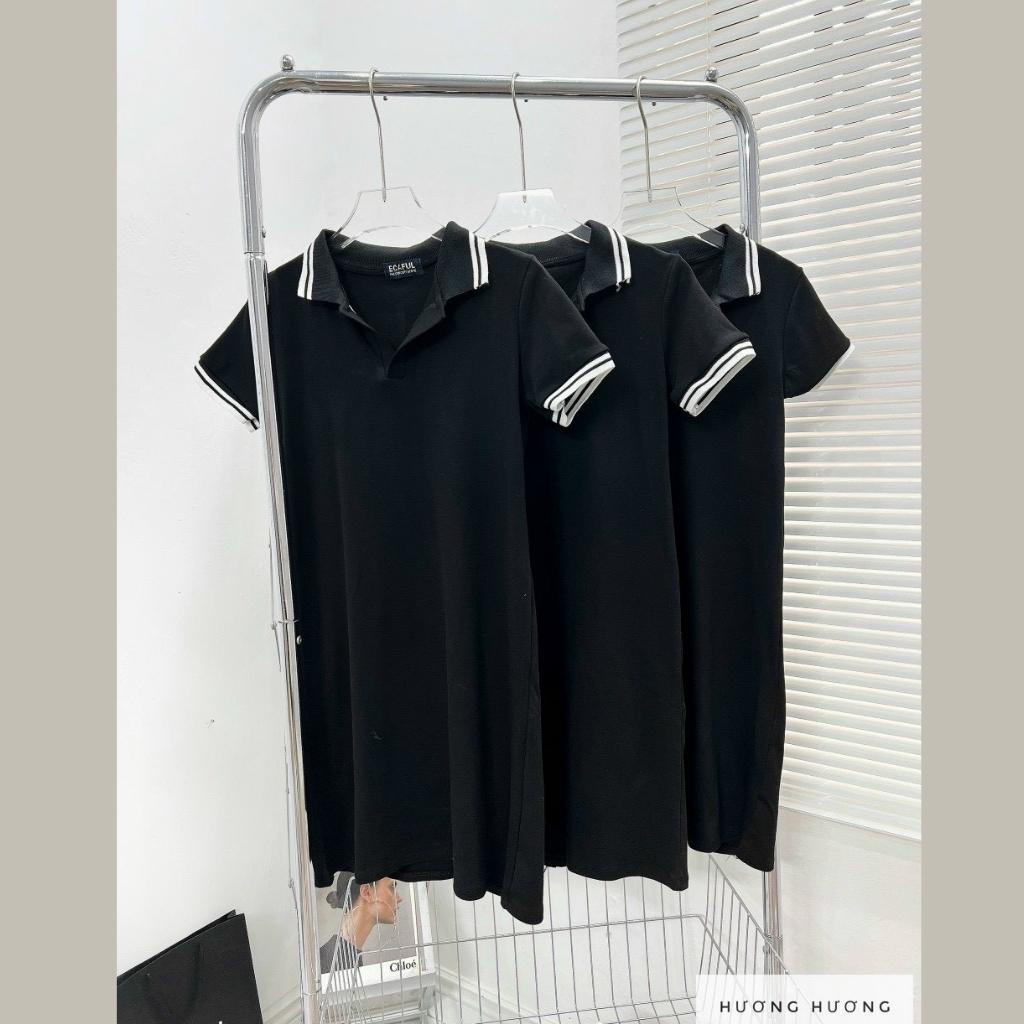 Váy polo nữ đen dáng suông Đầm polo đen công sở trẻ trung thanh lịch HN Clothing V49