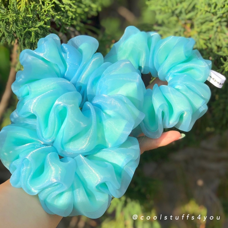 Buộc Tóc Scrunchies Thiết Kế Voan 2 Lớp Vải Phối Màu TURQUOISE🍃NGỌC LAM