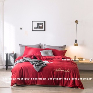 (Có Sẵn) Set Chăn Ga Gối Cotton Hoạt Tính Amanda - Màu Đỏ (Hàng loại 1)