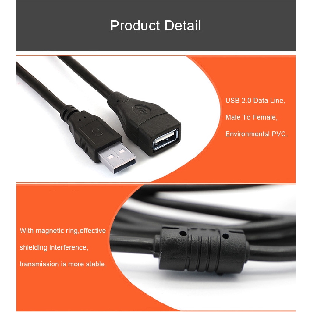 Cáp mở rộng 3M USB 2.0 Đường truyền dữ liệu đầu đực sang đầu cái