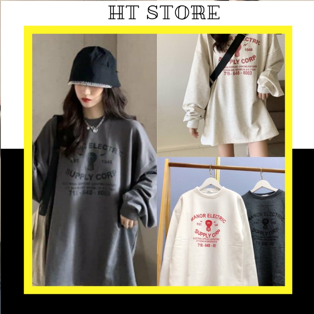 Áo Nỉ Sweater Nam Nữ Bóng Đèn 1948 ,2 Màu dưới 65kg - Cổ Tròn Dài Tay G095