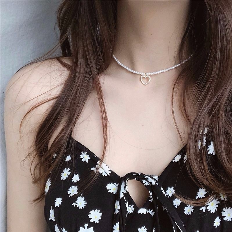 vòng cổ Hợp Kim Mặt Hình Trái Tim Đính Đá Xinh Xắn Cho Nữ