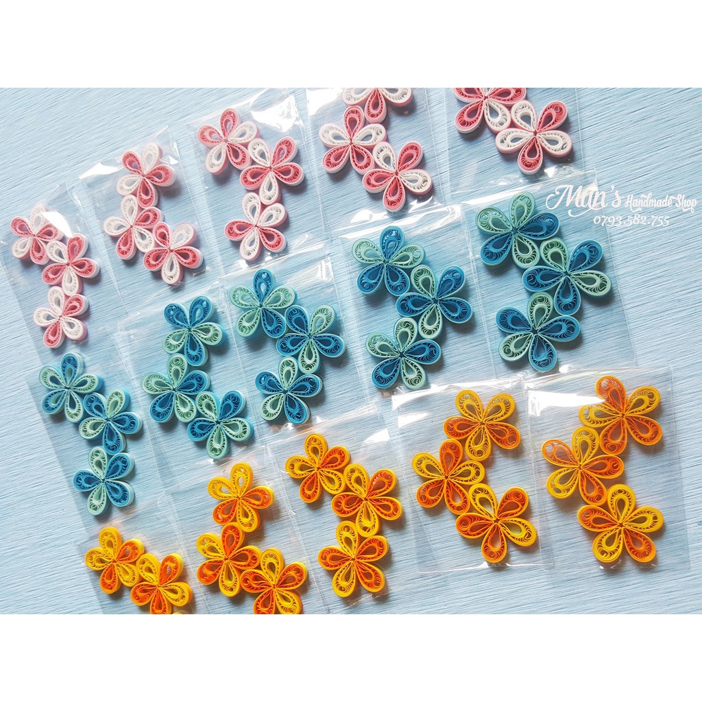 Set 3 bông hoa quilling giấy xoắn  làm thiệp, trang trí handmade