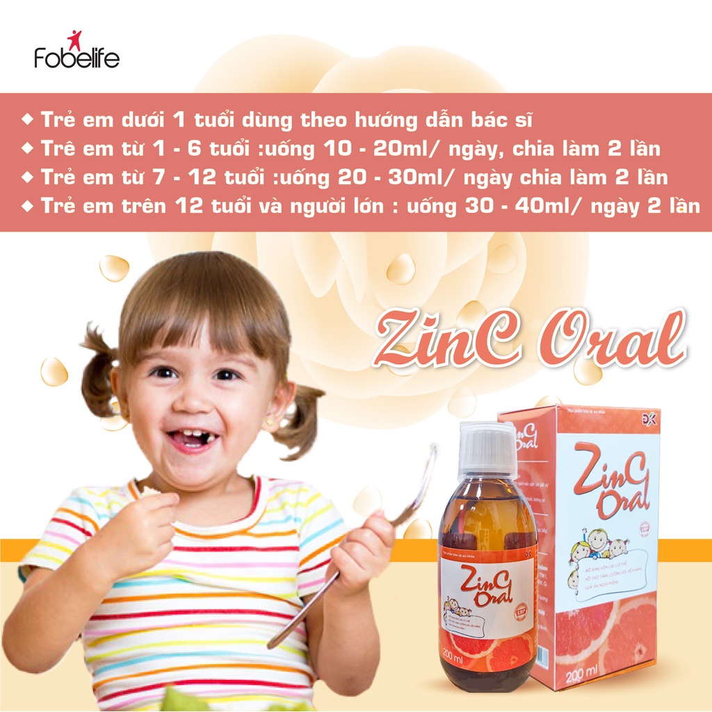 Bổ Sung Kẽm Hỗ trợ Tăng Cường Sức Đề Kháng ZinC Oral ĐK Giúp Ăn Ngon Miệng- chai 200ml