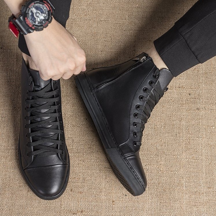 Giày Da EleMan Nam Trơn Cao Cổ Cao Cấp 2 Màu Trắng/ Đen | BigBuy360 - bigbuy360.vn