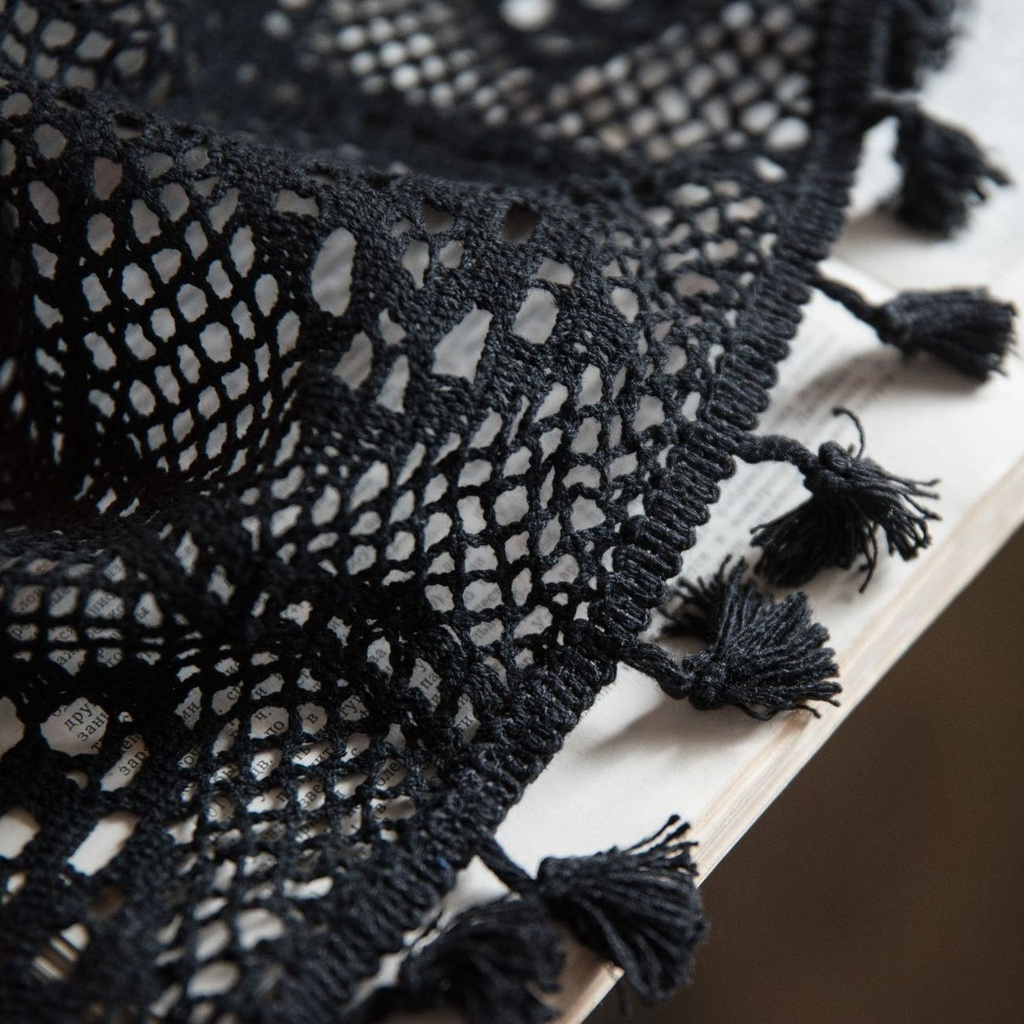 Khăn trải bàn đan len phối ren phong cách retro thiết kế lãng mạn